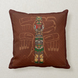 Totem Native American Folk Art Throw Pillow