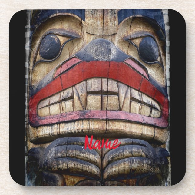 Totem Pole Face Thunder_Cove   Beverage Coaster (Front)