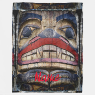 Totem Pole Face Thunder_Cove Fleece Blanket