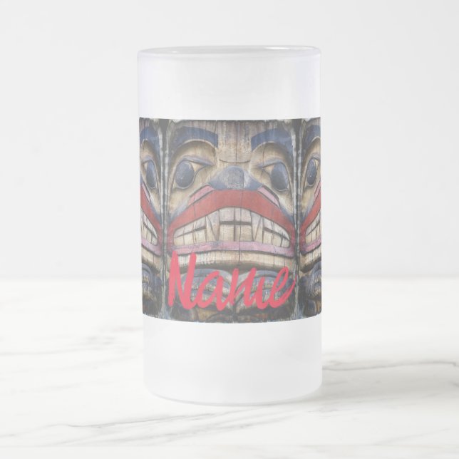 Totem Pole Face Thunder_Cove  Frosted Glass Beer Mug (Center)