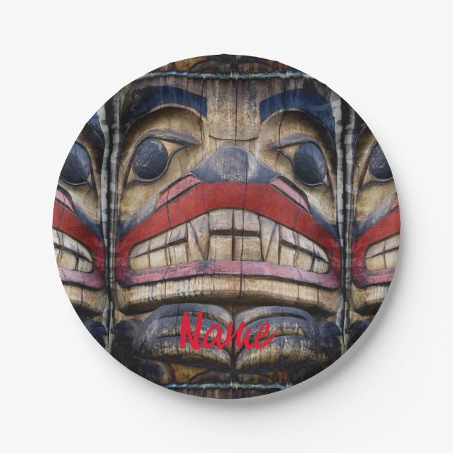 Totem Pole Face Thunder_Cove Paper Plates (Front)