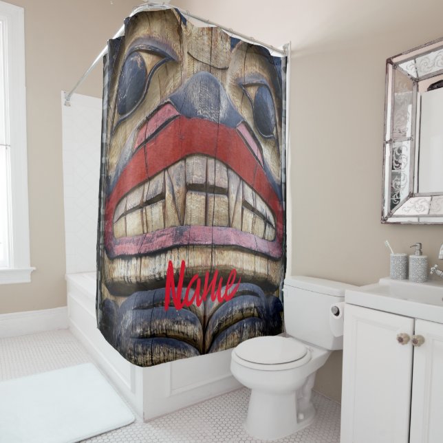 Totem Pole Face Thunder_Cove  Shower Curtain (In Situ)