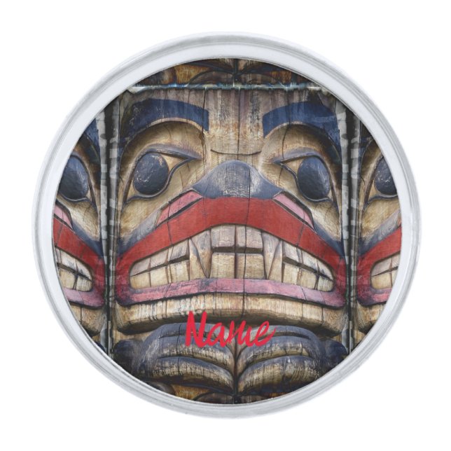Totem Pole Face Thunder_Cove Silver Finish Lapel Pin (Front)