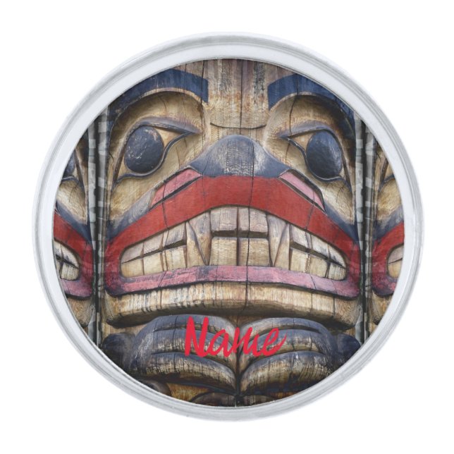 Totem Pole Face Thunder_Cove Silver Finish Lapel Pin (Front)
