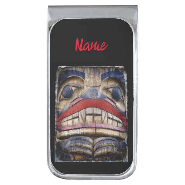 Totem Pole Face Thunder_Cove Silver Finish Money Clip (Front Vertical)
