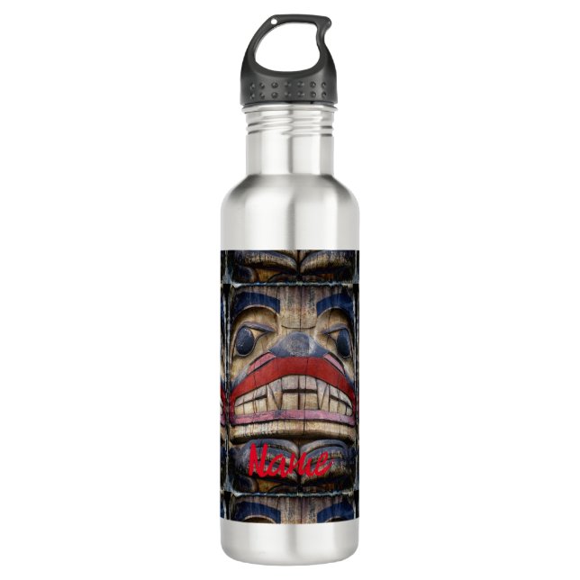 Totem Pole Face Thunder_Cove  Stainless Steel Water Bottle (Front)