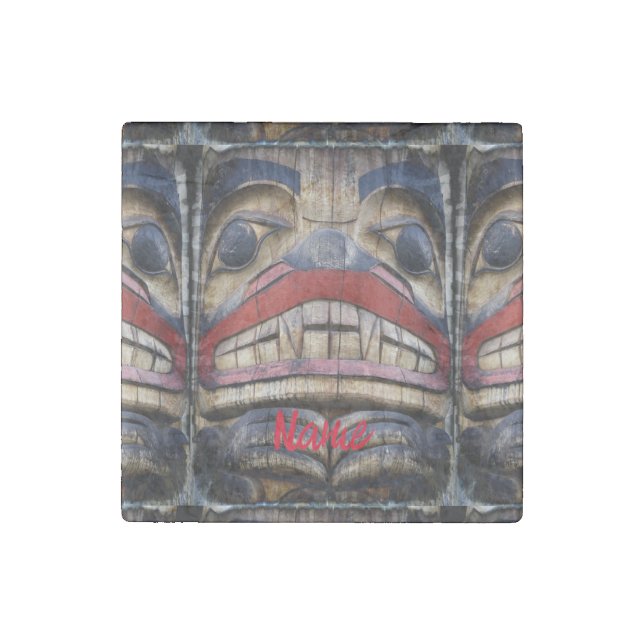 Totem Pole Face Thunder_Cove Stone Magnet (Front)