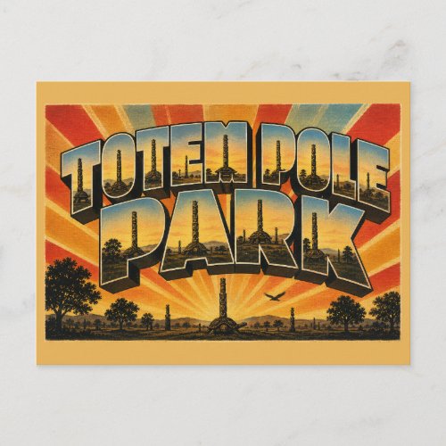 Totem Pole Park Oklahoma Meadow Oak Art Postcard