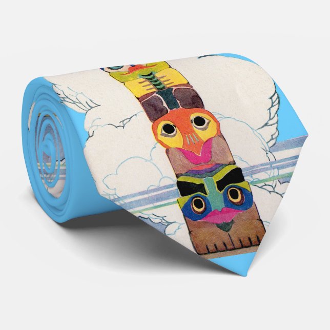 totem pole print  neck tie (Rolled)