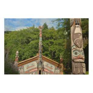Totem Poles And Hut, Alaska Wood Wall Decor