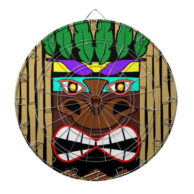 Totem With Bamboo Luau Party Dart Board (Front)