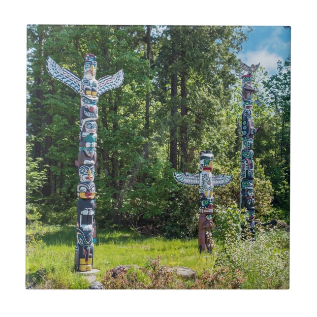 Totems in Stanley Park, Vancouver Canada Ceramic Tile (Front)