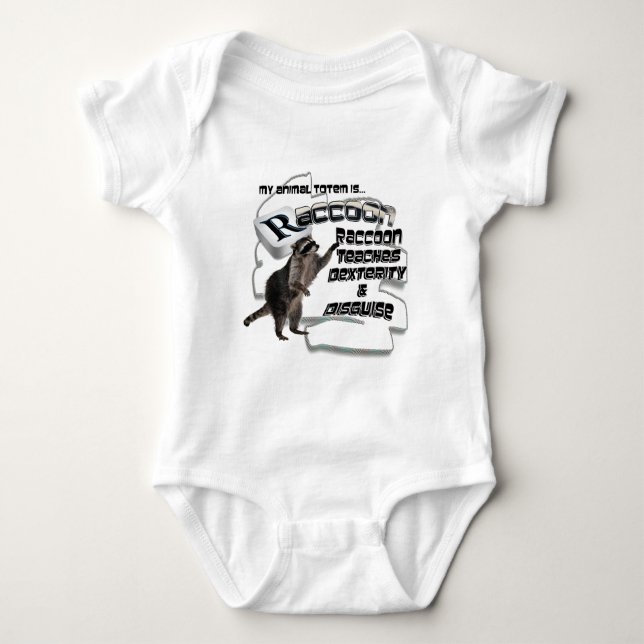 TOTEMS TOTEM RACCOON TEACHES DEXTERITY / DISGUISE BABY BODYSUIT (Front)