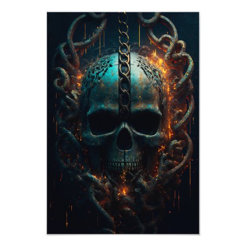 Totenkopf in chains glowing background design photo print
