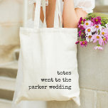 Totes Went to the Wedding | Wedding Favor Tote Bag<br><div class="desc">These cute personalized totes with a funny tongue in cheek saying make perfect wedding welcome bags or wedding favors. Design features "totes went to the [name] wedding" in vintage typewriter lettering aligned at the lower right.</div>