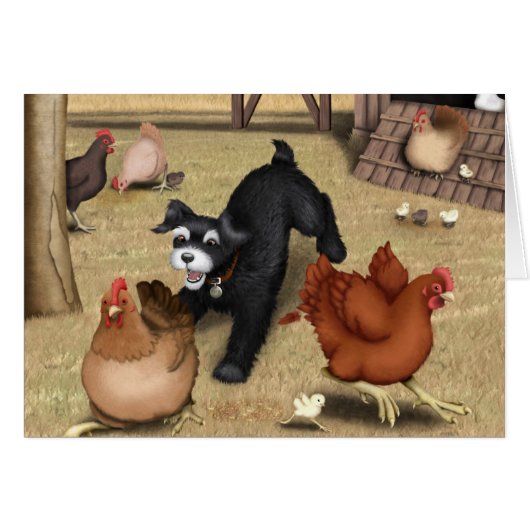 Toto Chasing Chickens in the Yard Cards (Front Horizontal)