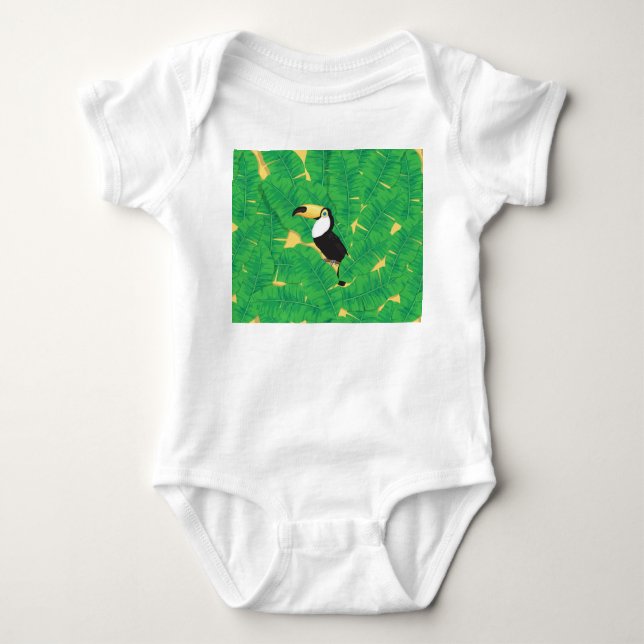 Toucan and banana leaves baby bodysuit (Front)