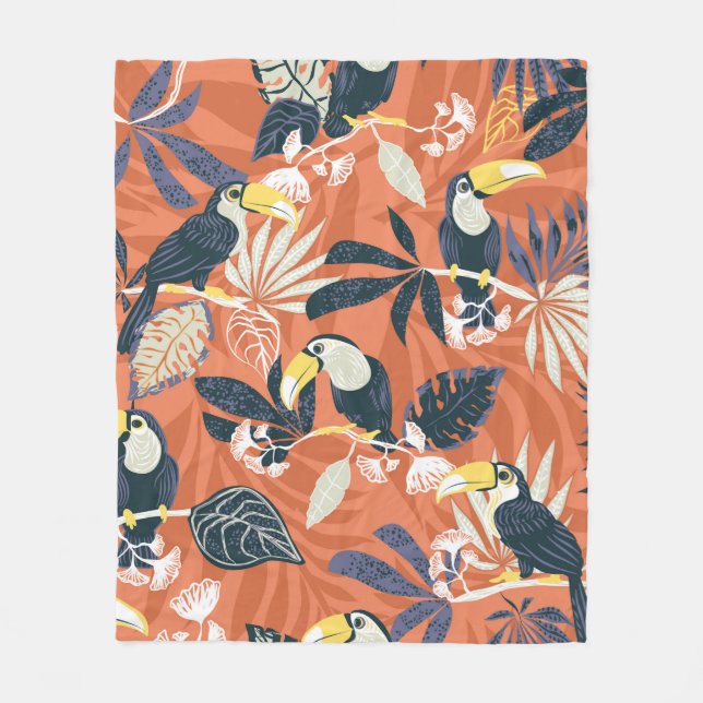 toucan and jungle seamless pattern fleece blanket (Front)