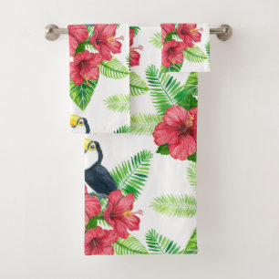 Toucan and tropical bouquet bath towel set