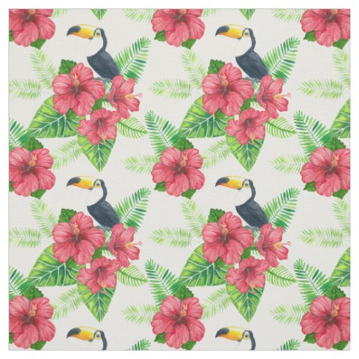 Toucan and tropical bouquet fabric