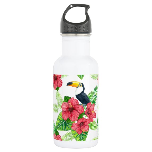 Toucan and tropical bouquet stainless steel water bottle (Front)