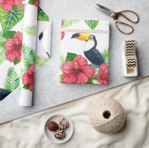 Toucan and tropical bouquet wrapping paper