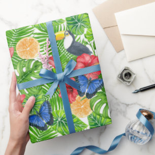 Toucan and tropical florals wrapping paper