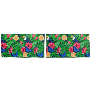 Toucan and tropical garden watercolor pillow case