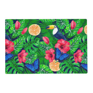Toucan and tropical garden watercolor placemat