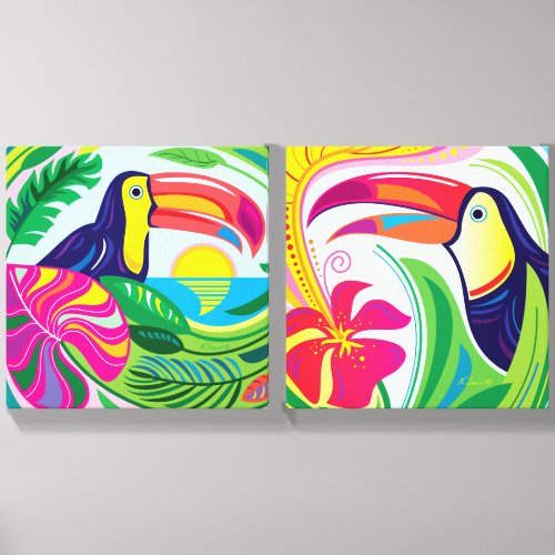 Toucan and Tropical Leaves Canvas Photo Tile