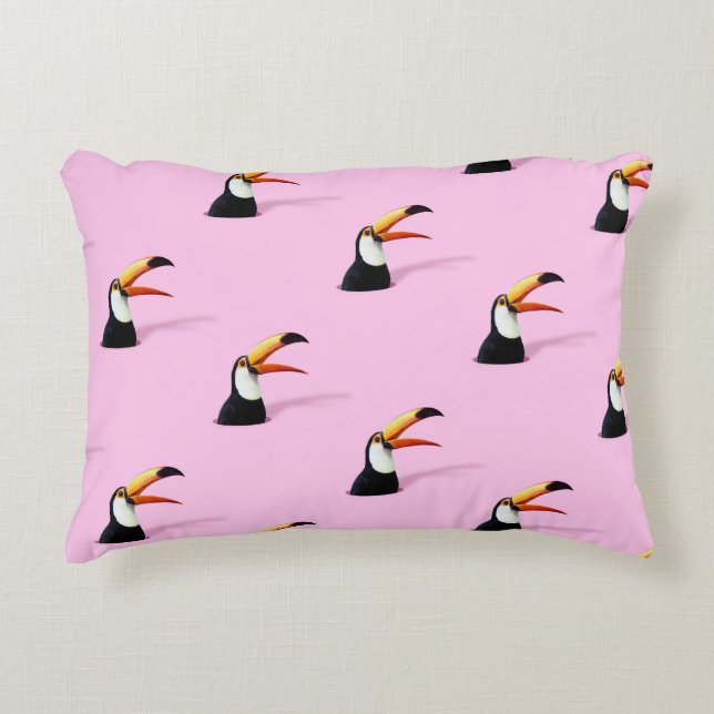 Toucan Announcement: Tropical Pink Paradise Accent Pillow (Front)