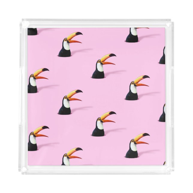 Toucan Announcement: Tropical Pink Paradise Acrylic Tray (Front)