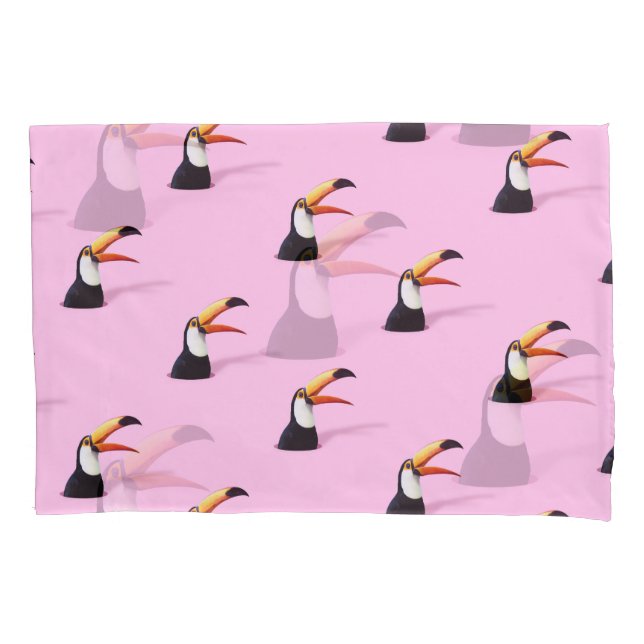 Toucan Announcement: Tropical Pink Paradise Pillow Case (Front)