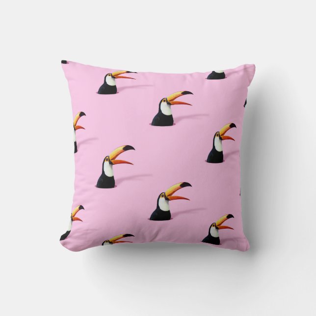 Toucan Announcement: Tropical Pink Paradise Throw Pillow (Front)