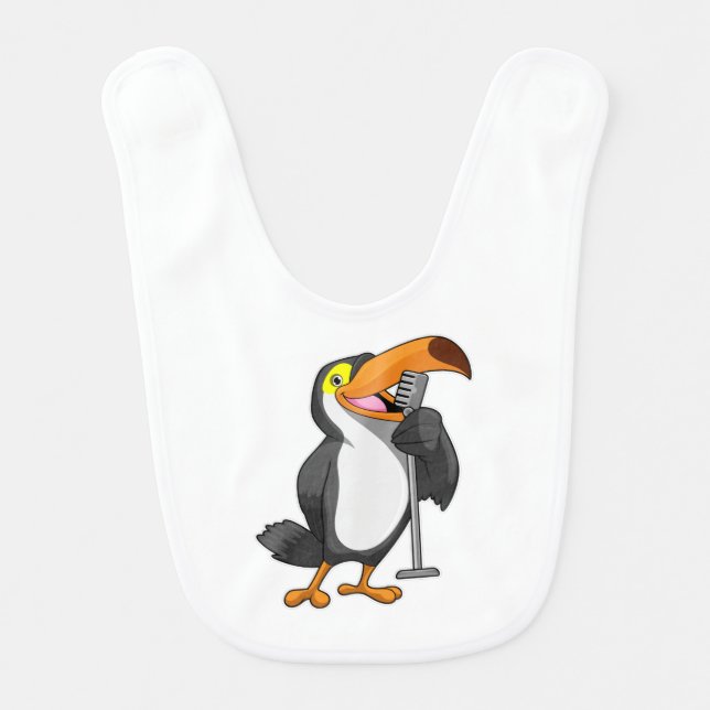 Toucan at Music with Microphone Baby Bib (Front)