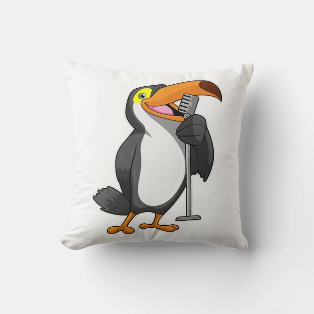 Toucan at Music with Microphone Throw Pillow (Front)