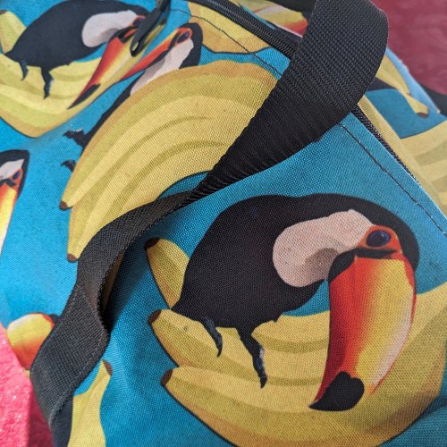Toucan Bananas Tropical Teal Birds  Fruit Pattern Duffle Bag