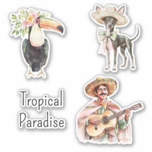 Toucan Bird Chihuahua Dog Mexican Man Guitar Sticker