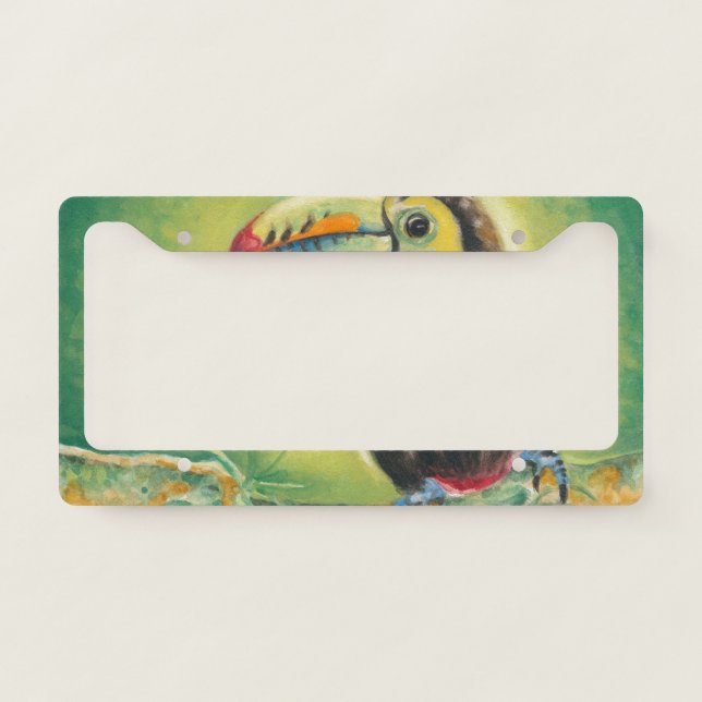 Toucan Bird Exotic Tropical Brazil Watercolor License Plate Frame (Front)