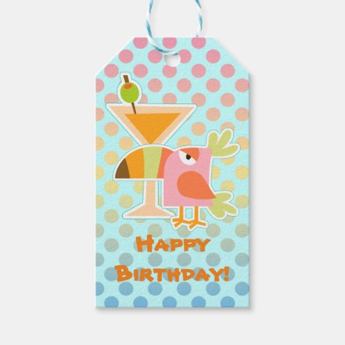 Toucan Bird Martini Polka Dot Birthday Gift Tags