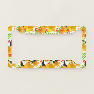 Toucan Bird Orange Flowers Green Leaves Tropical License Plate Frame
