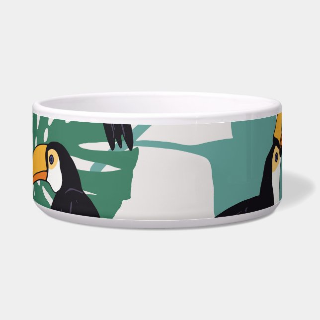 Toucan Bird: Palm Leaves Pattern Bowl (Front)