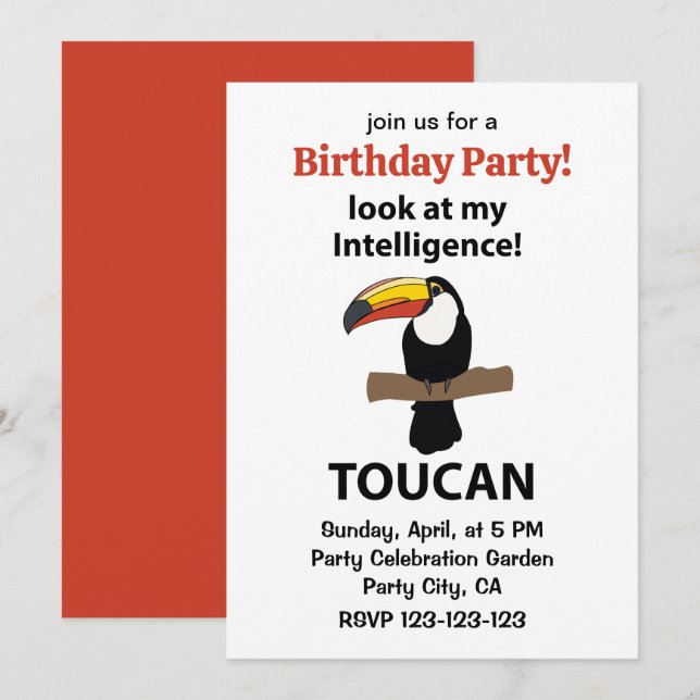 Toucan Bird Tropical Funny Birthday Invitation (Front/Back)