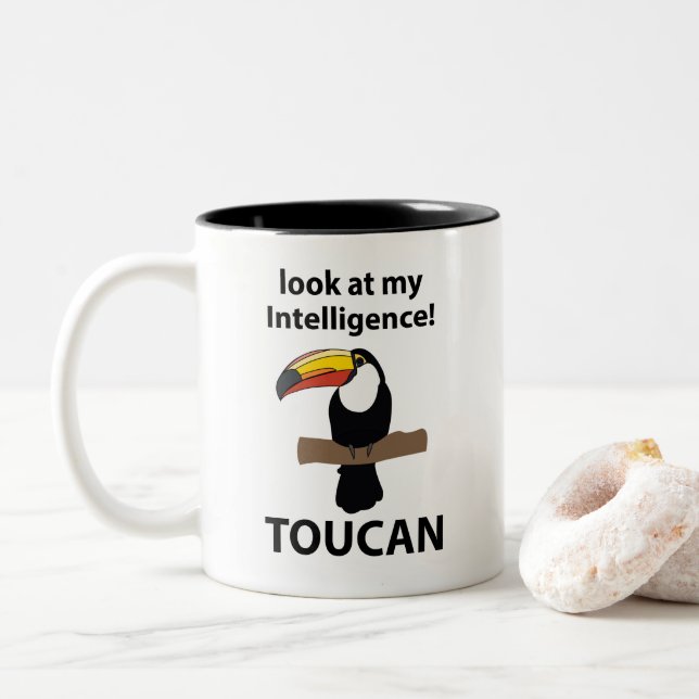 Toucan Bird Tropical Funny Two-Tone Coffee Mug (With Donut)
