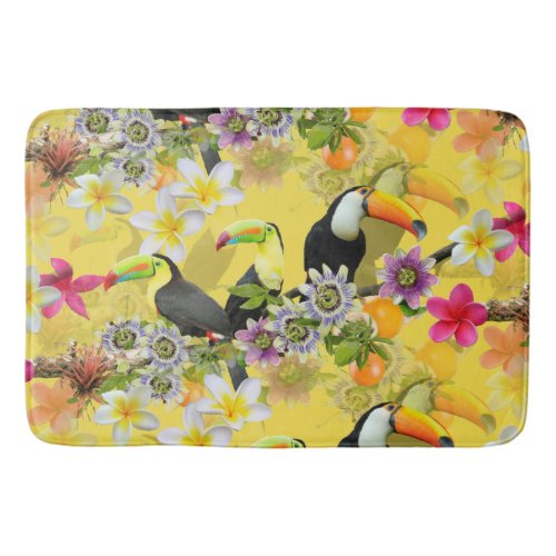 Toucan Birds Passion Flowers Plumeria Tropical B Bath Mat