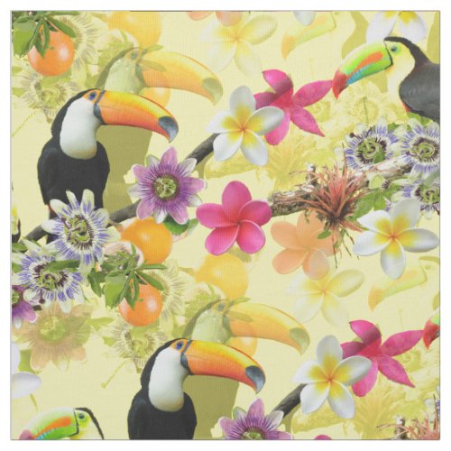 Toucan Birds Passion Flowers Plumeria Tropical F Fabric