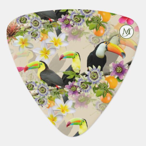 Toucan Birds Passion Flowers Plumeria Tropical G Guitar Pick