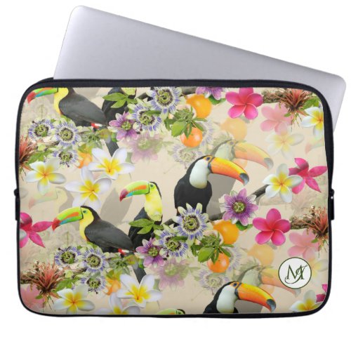 Toucan Birds Passion Flowers Plumeria Tropical L Laptop Sleeve