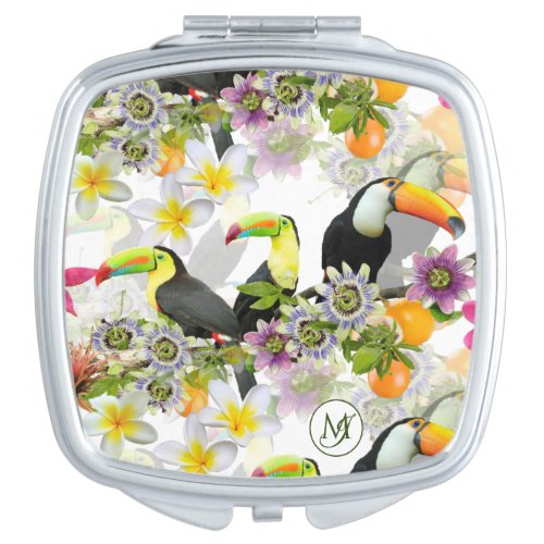 Toucan Birds Passion Flowers Plumeria Tropical M Compact Mirror