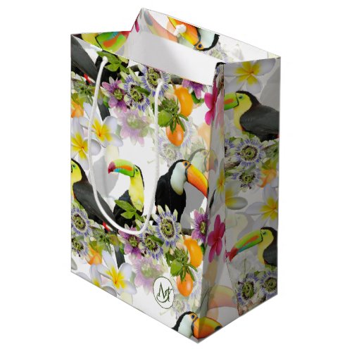 Toucan Birds Passion Flowers Plumeria Tropical M Medium Gift Bag